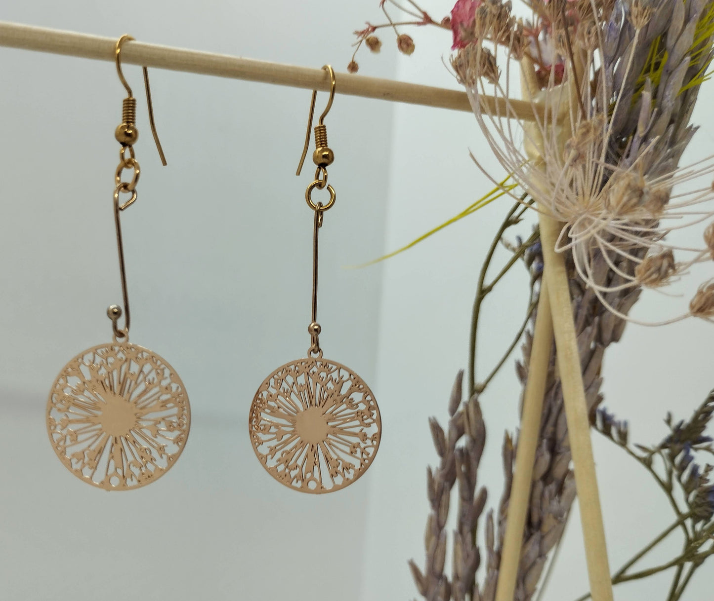 Oorbellenset Bohemian Wishflowers - hangertjes (Rosé/Goud)