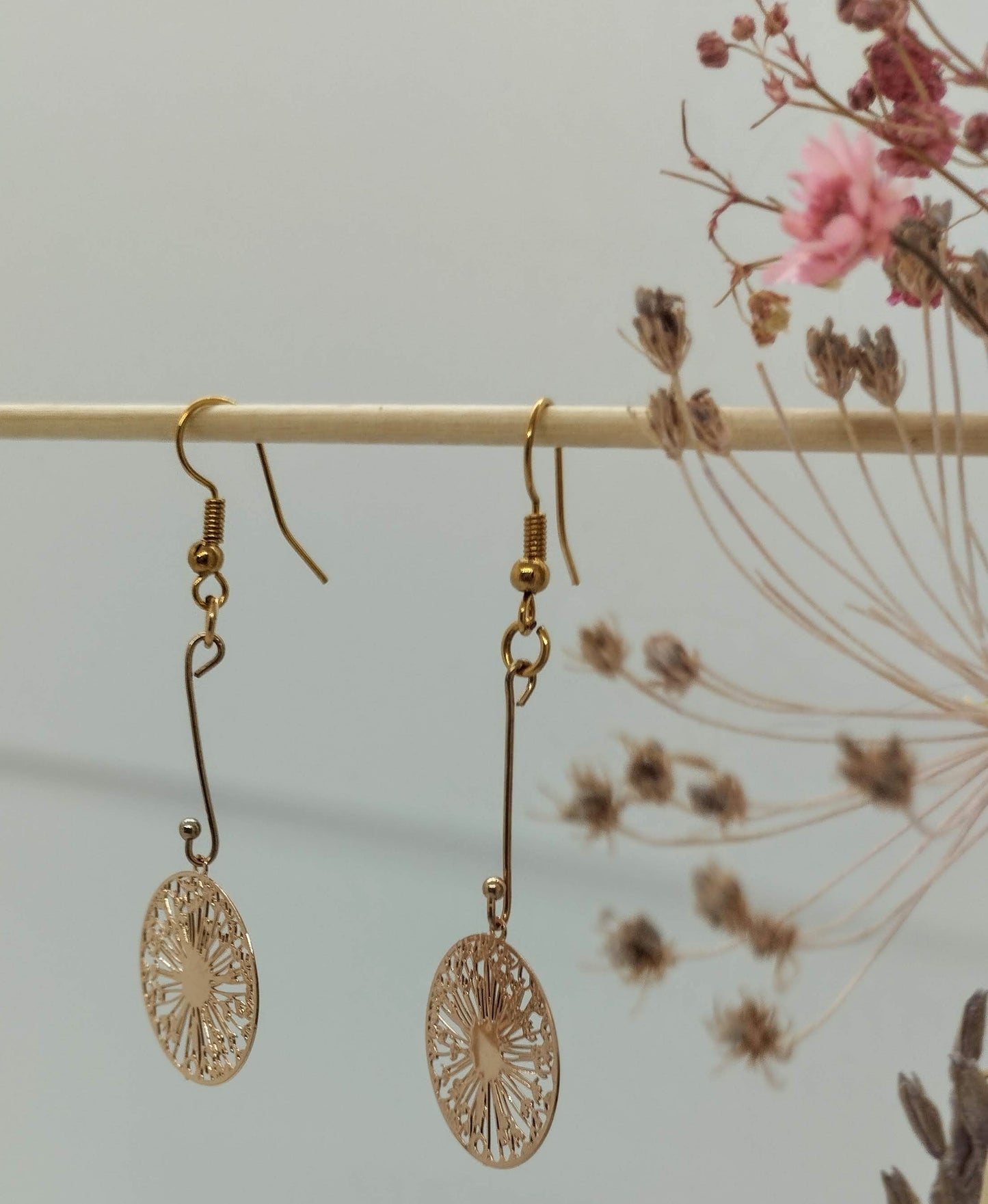 Oorbellenset Bohemian Wishflowers - hangertjes (Rosé/Goud)