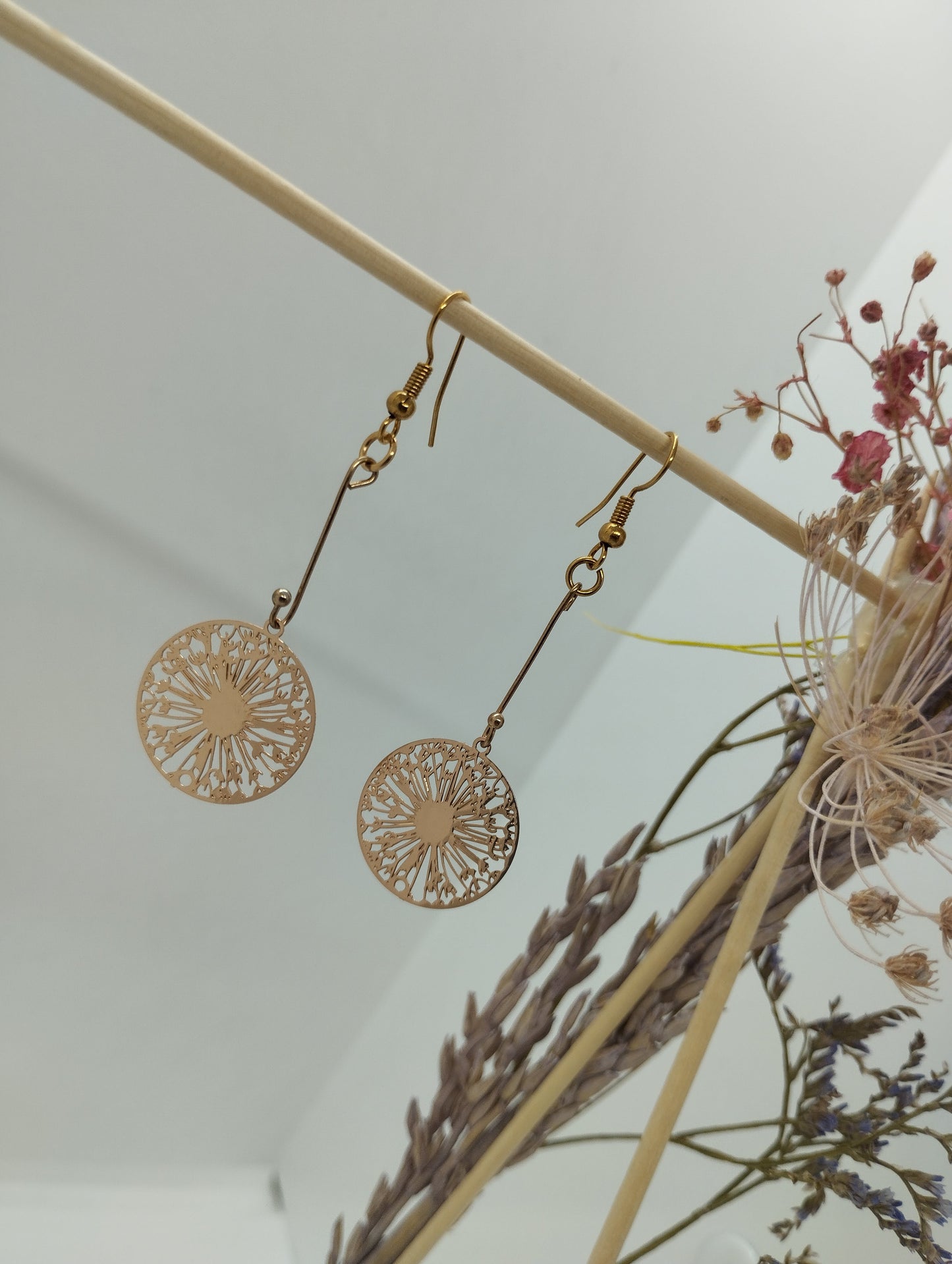 Oorbellenset Bohemian Wishflowers - hangertjes (Rosé/Goud)